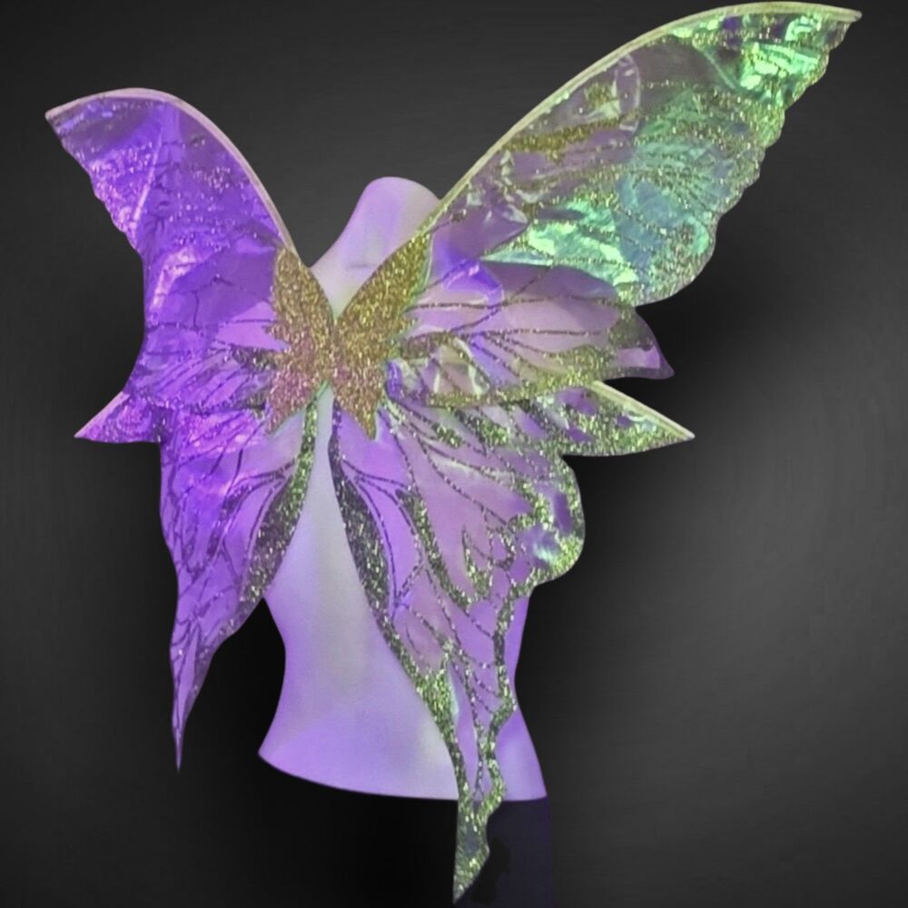 Custom UV Reactive Iridescent Fairy Wings Hand Painted Glow Cosplay Festival - Picture 3 of 12